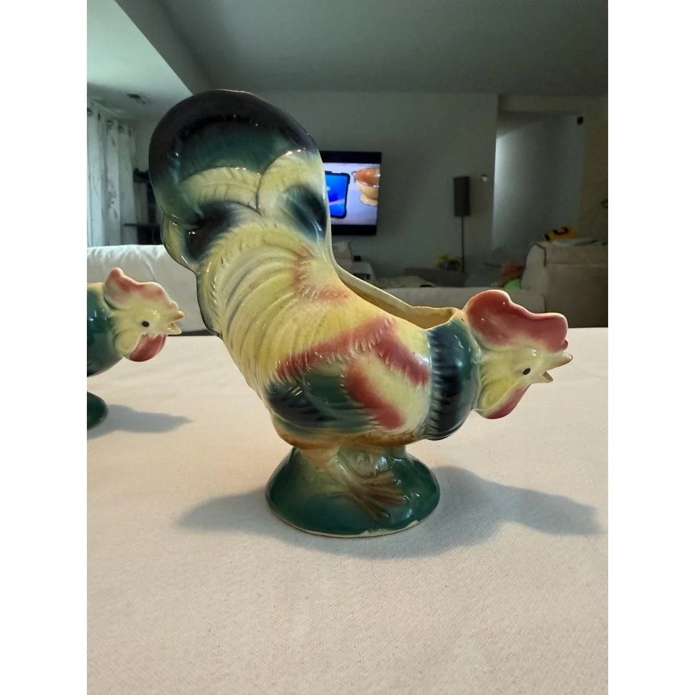 Set of 2 Vintage Royal Copley Ceramic Rooster Planters